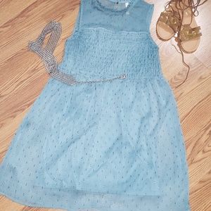 Teal sheer and sparkly midi dress
